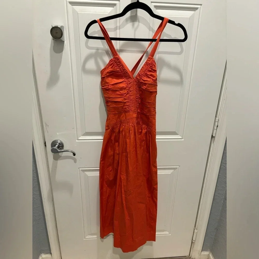 Ulla Johnson Laurelin Cotton Midi Dress Size 0 100% Cotton Orange Designer - Picture 3 of 6